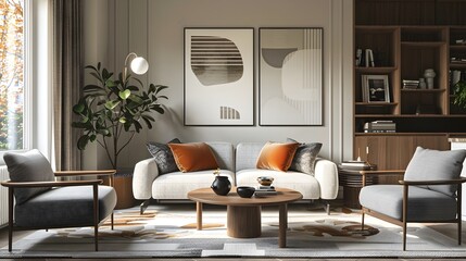 Cozy and Elegant Mid-Century Inspired Living Room with Vintage Charm