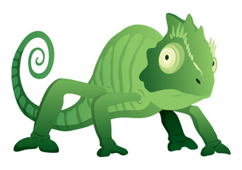 Chameleon lizard. Reptiles with curved tail and camouflage skin, tropical wildlife. Vector exotic animal illustration