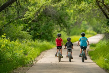 Obraz premium Family Bike Ride on Scenic Nature Trail - Outdoor Activity, Quality Time, Adventure