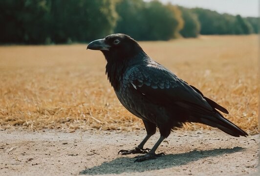 Black crow in modern analog photography style