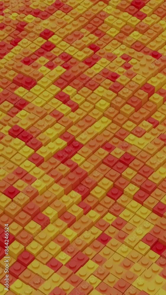 Poster abstract particles background in rippling motion, seamless loop. design. yellow and red mosaic textu