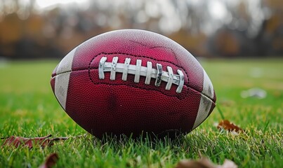 Obraz premium A close-up of a football on a grassy field