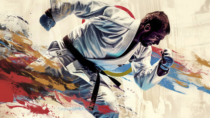 Inspirational Judo Athlete Training with Olympic Logo - Motivational Poster for Sports Enthusiasts