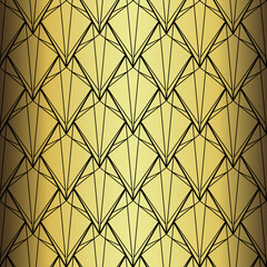 Art Deco Wallpaper. Black and gold seamless pattern in roaring twenties style. Line art deco background for interior design. Elegant art deco type