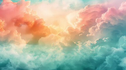 Vivid colorful clouds in a dreamy sky during sunset, showcasing a surreal and ethereal atmosphere.