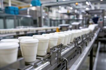 Obraz premium Automated packaging of milk, food production, dairy production plants