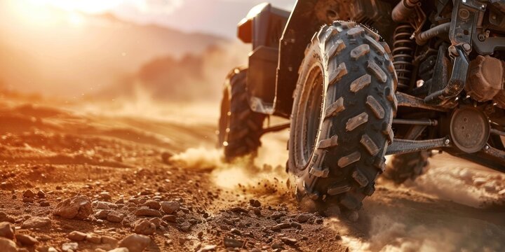 ATV wheels quad bike on desert offroad dust