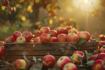 Freshly picked apples on a farm with plenty of copy space in the image