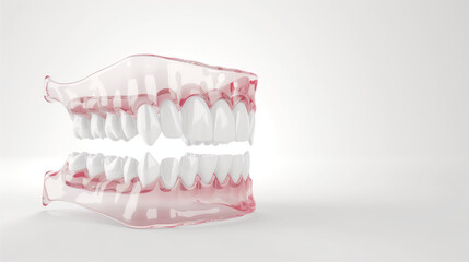 Obraz premium 3D visualization of teeth with visible dental veneers, illustrating cosmetic enhancement, against a plain white background to accentuate dental aesthetics.