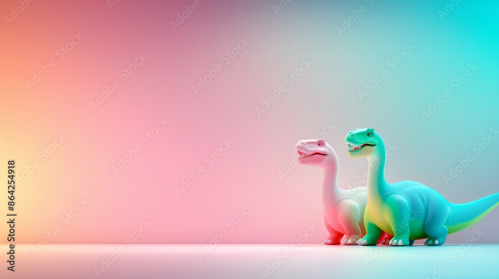 Poster Colorful Dinosaurs on Gradient Background.