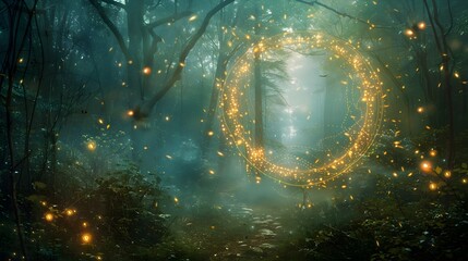 Enchanting Fairy Circle in Mystical Forest with Glowing Orbs and Ethereal Aura
