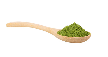 matcha green tea powder in spoon on transparent png