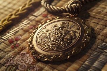 Detailed 3D Render of Olympic Judo Medal on Textured Tatami Surface - Perfect for Sports Recognition and Achievement Designs