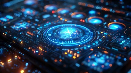 Fototapeta premium Digital Analysis Interface With Illuminated Glowing Gauges and Indicators