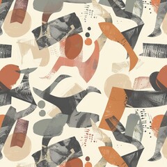Seamless Pattern of Abstract Judo Motifs and Olympic Elements with Muted Color Palette for Modern Design