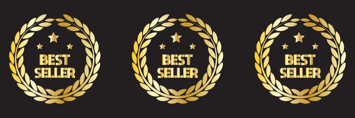 Best seller emblem with laurel wreath. Best seller award badges collection. Set of best seller label. best seller emblem for sale, special offer, promotion, advertising
