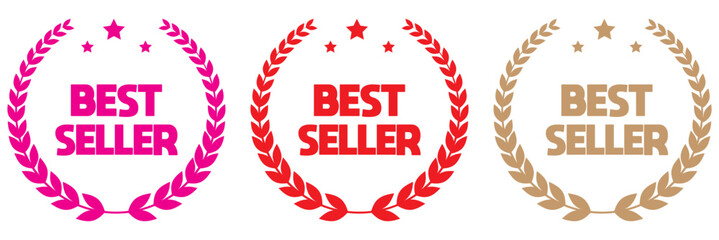 Best seller emblem with laurel wreath. Best seller award badges collection. Set of best seller label. best seller emblem for sale, special offer, promotion, advertising