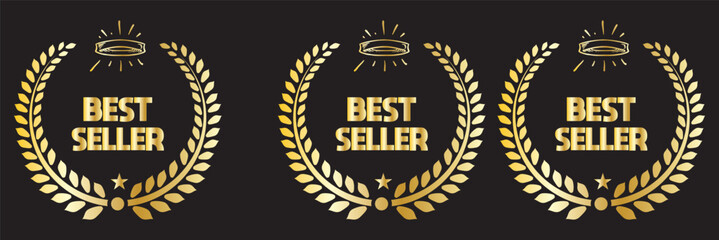 Best seller emblem with laurel wreath. Best seller award badges collection. Set of best seller label. best seller emblem for sale, special offer, promotion, advertising