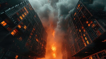 Naklejka premium Metropolitan Blaze: Fire Above the City