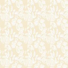 Modern white on cream lace effect wedding background texture. Soft tonal linen openwork block print with subtle hand drawn lattice damask printed fabric backdrop. 