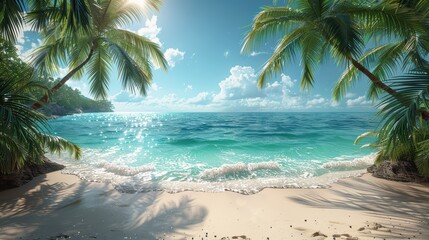 Beach palm tree sea view