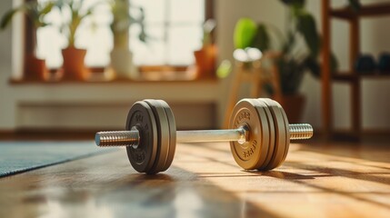 A dumbbell on the floor at house