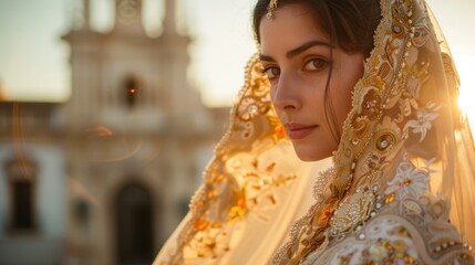 Woman in Stunning Traje de Charro with Colonial-Era Mansion Backdrop

