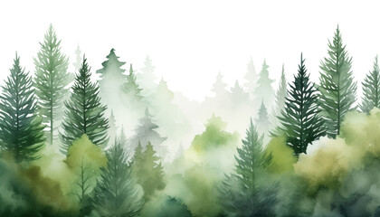 Obraz premium forest and mist watercolor isolated on transparent background cutout