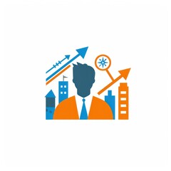 Businessman Icon With Compass and Upward Arrows