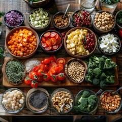 Fototapeta premium Close-Up of Wooden Table with Healthy Food Options