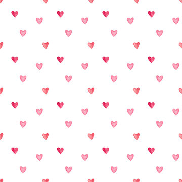 Red and Pink pastel watercolor hearts seamless pattern. Valentines day decor for cards, fabric, wrapping paper, scrapbooking. Hand painted