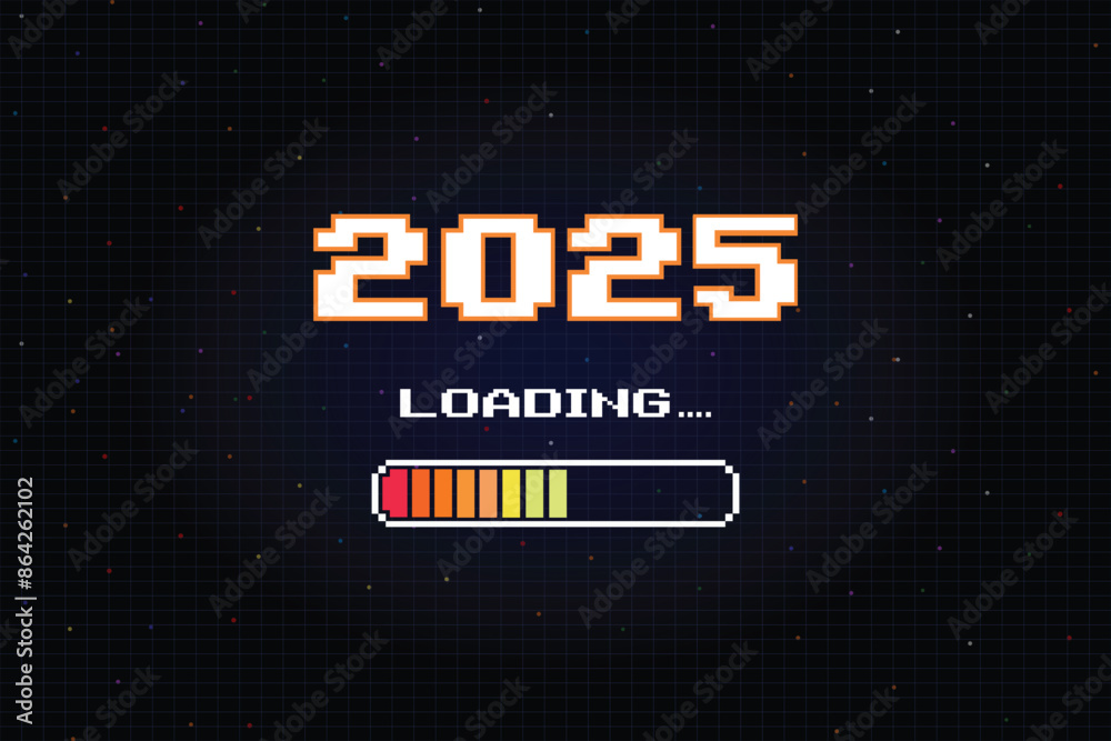 Wall mural loading 2025 .pixel art .8 bit. retro game. for game assets in vector illustrations. retro futurism 