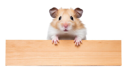 Fototapeta premium hamster with empty board isolated on transparent background cutout