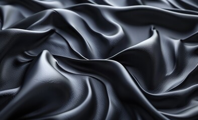 Fototapeta premium Black Satin Fabric with Wavy Folds Background.