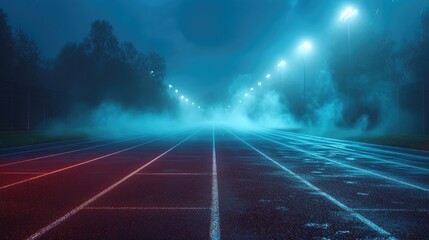 Eerie Night Scene on Abandoned Track and Field