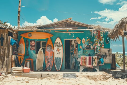Beachside Surf Shack with Decor and Surfboards for Laid-Back Coastal Lifestyle Design