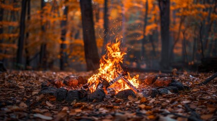 Obraz premium wood bonfire in a forest in autumn