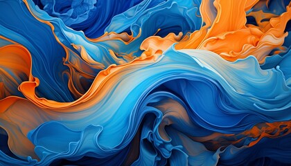 Firefly Spectacular image of blue and orange liquid ink churning together, with a realistic texture