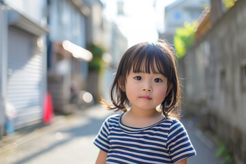 住宅街の路地を歩いている女の子「AI生成画像」