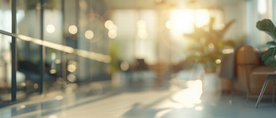 Abstract light bokeh adds a touch of intrigue to the interior backdrop, perfect for design projects or presentation backgrounds. Dynamic and versatile atmosphere of contemporary office environments