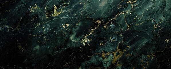 Fototapeta premium A grunge dark background featuring an abstract black and green marble texture with copy space image