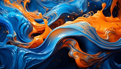 Obraz premium Firefly Spectacular image of blue and orange liquid ink churning together, with a realistic texture