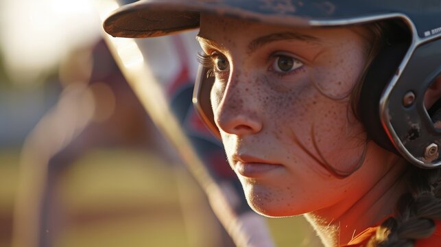 Determined Softball Player Prepares to Swing with Blurred Pitcher in Background