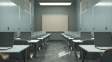 Empty Conference Room Symbolizing Bankruptcy with Closed Laptops, Silent End of Business Operations