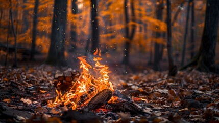 wood bonfire in a forest in autumn