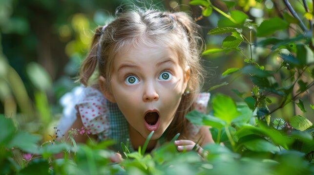 Young Girl Expressing Surprise While Uncovering Hidden Treasure in Backyard