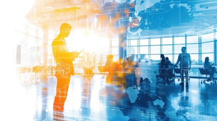 Businessman in Silhouettes, Global Networking Concept