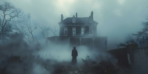 Chilling Victorian ghost story set in foggy streets and haunted mansions. Concept Victorian Era, Ghost Story, Foggy Streets, Haunted Mansions, Chilling Atmosphere