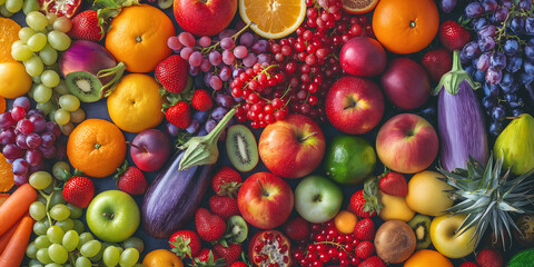 Fresh assorted fruits colorful variety oranges kiwis grapes strawberries apples pears healthy organic produce vibrant summer harvest nutrition tropical
