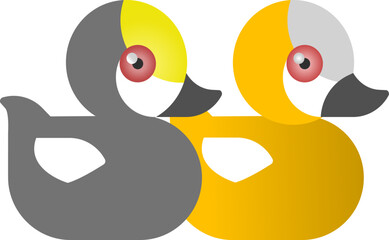 Cute duck and ducklings yellow and gray color